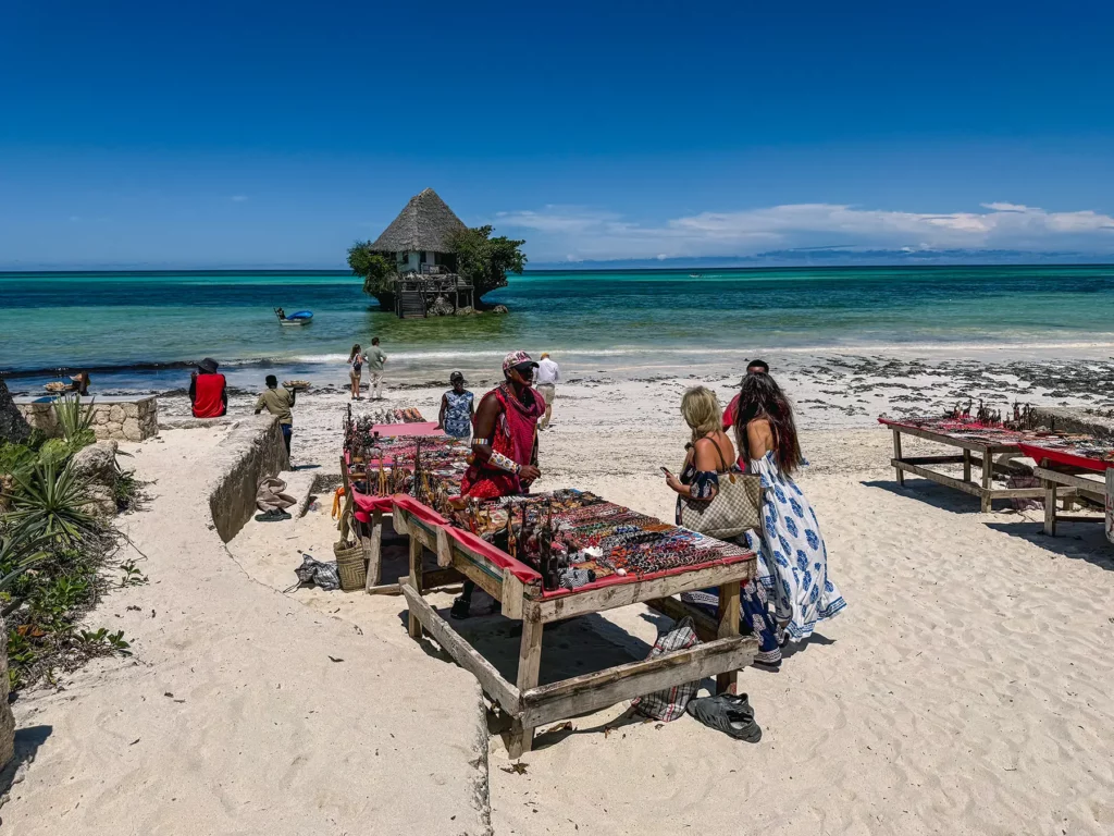Ella McKendrick shopping for souvenirs in front of the famous Rock Restaurant in Zanzibar
