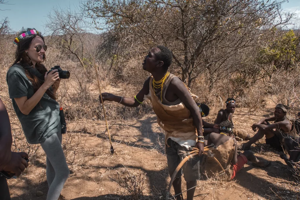 Ella Mckendrick with the Hadzabe in Tanzania