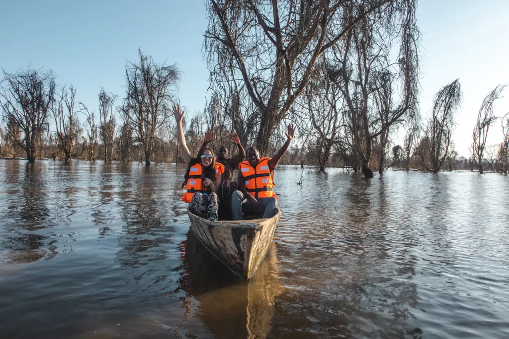 Ella McKendrick canoeing in Lake Manyara National Park
