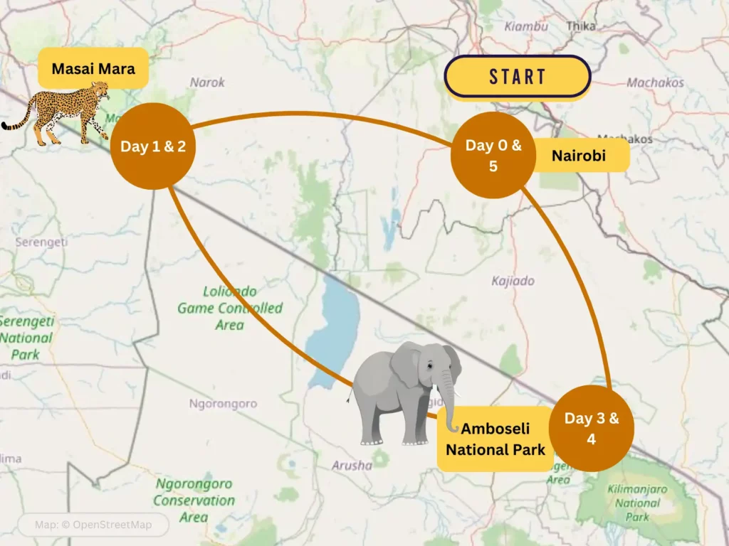 5 Day Kenya Highlights Itinerary Map