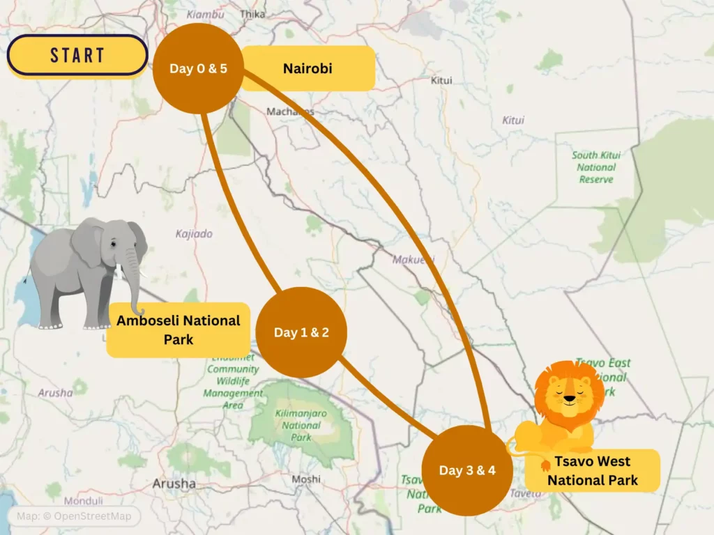 5 Day Kenya Western Circuit Itinerary Map