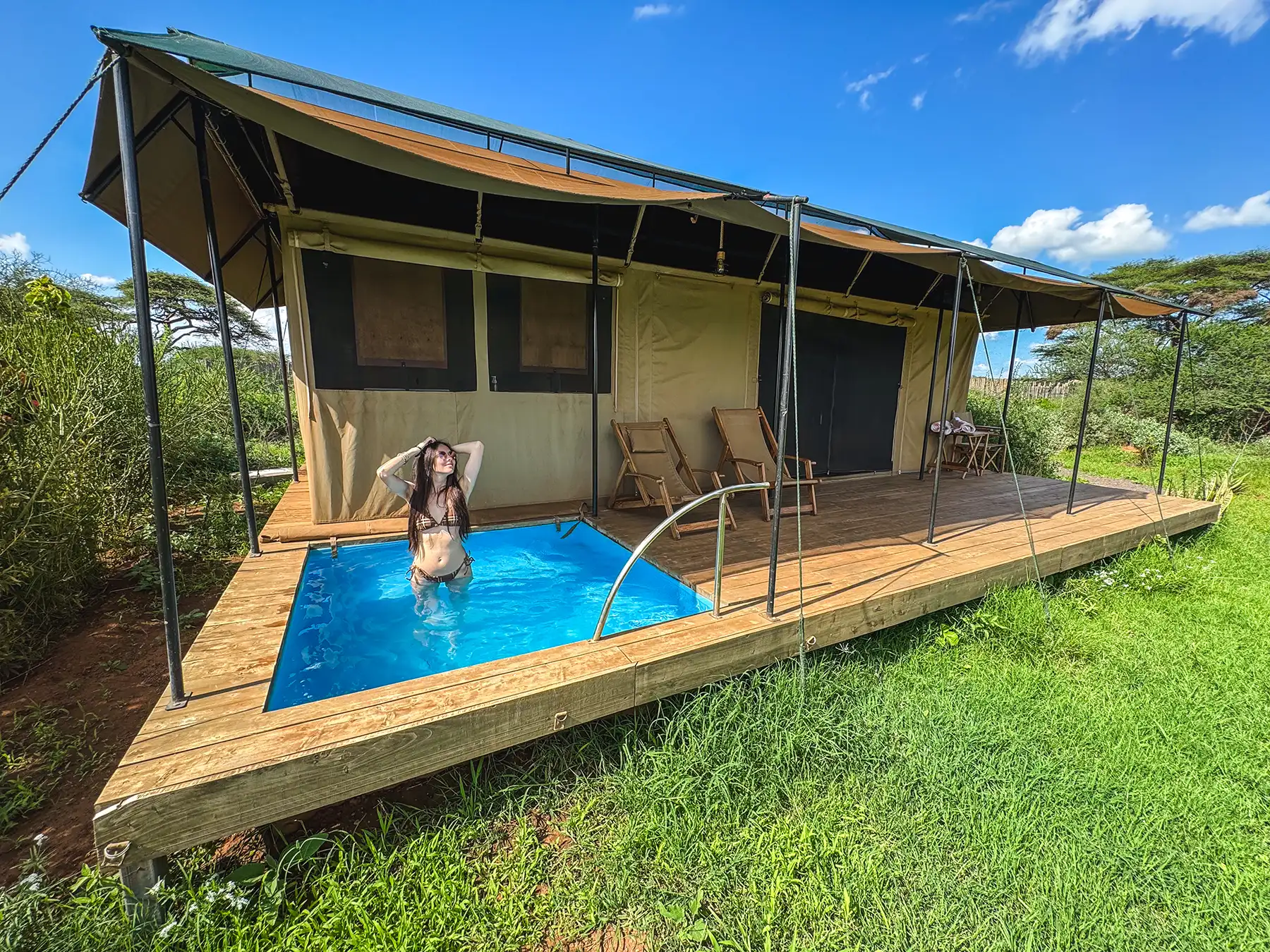 Ella McKendrick in plunge pool at Amboseli Tulia Camp