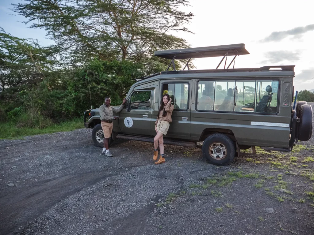 Ella McKendrick with safari jeep