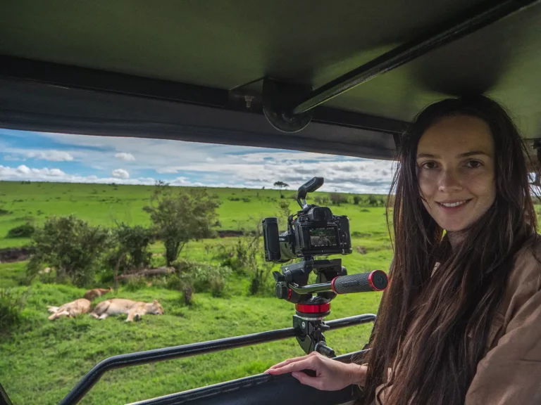Ella Mckendrick on safari with lions