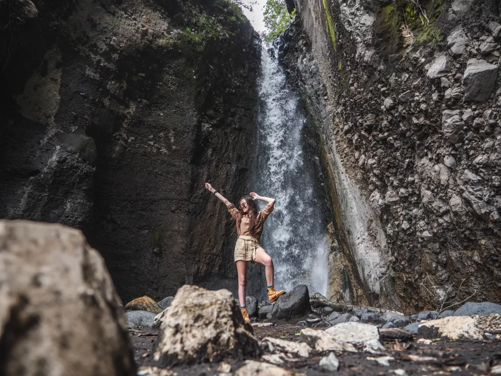 Ella Mckendrick at Tululusia waterfalls in Arusha National Park