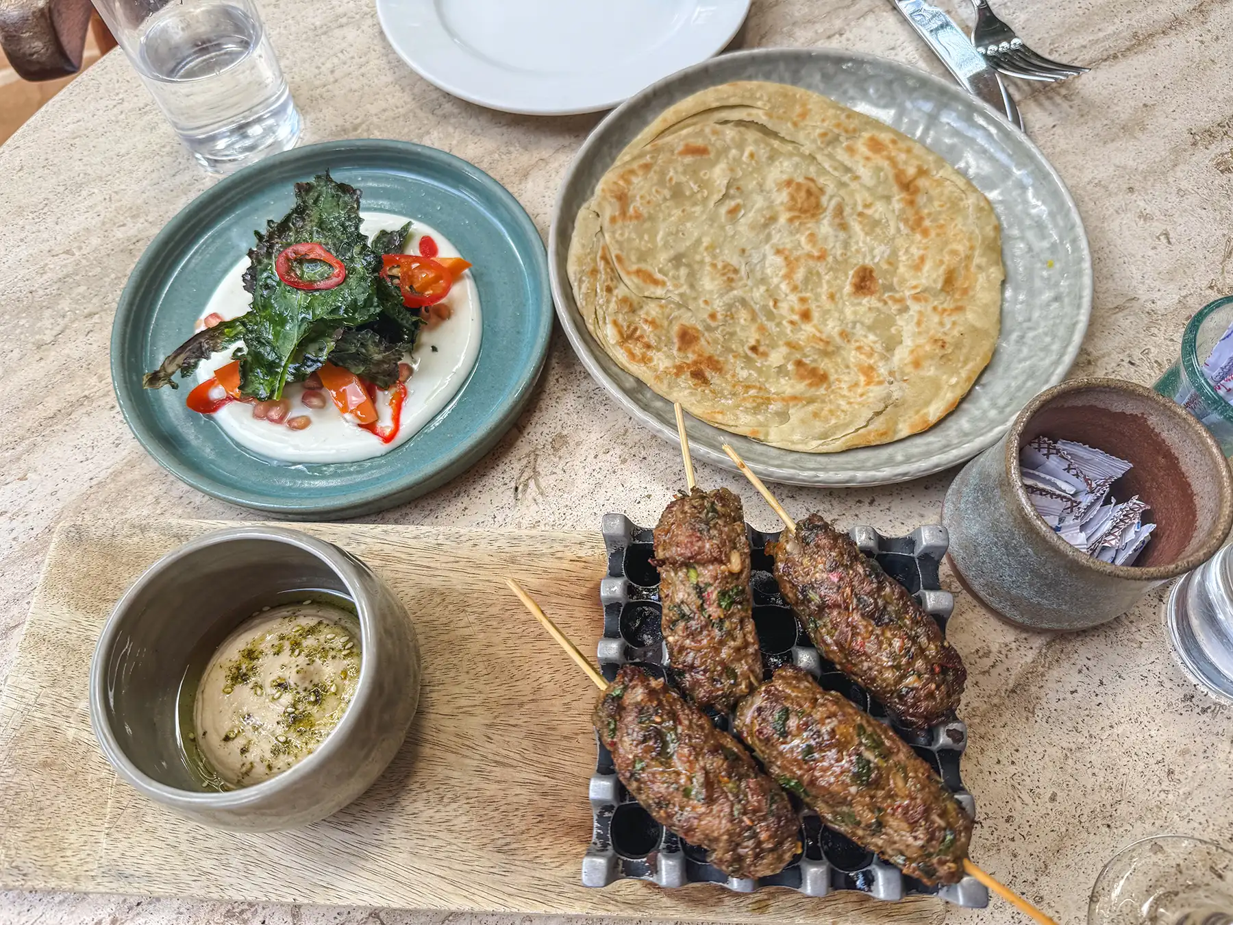 Lamb koftas, homemade hummus and flatbread at the Talisman Restaurant in Karen, Nairobi