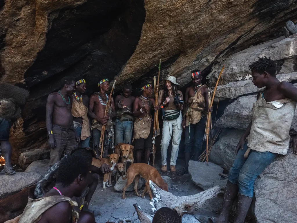Ella McKendrick with Hadzabe bushmen tribe in Lake Eyasi