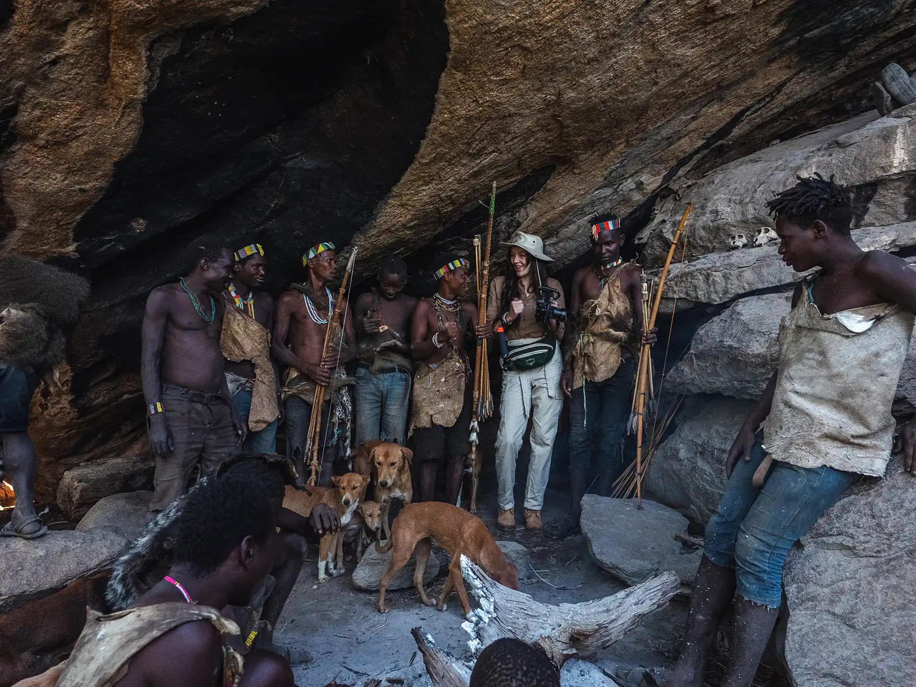 Ella McKendrick with Hadzabe bushmen tribe in Lake Eyasi, Tanzania