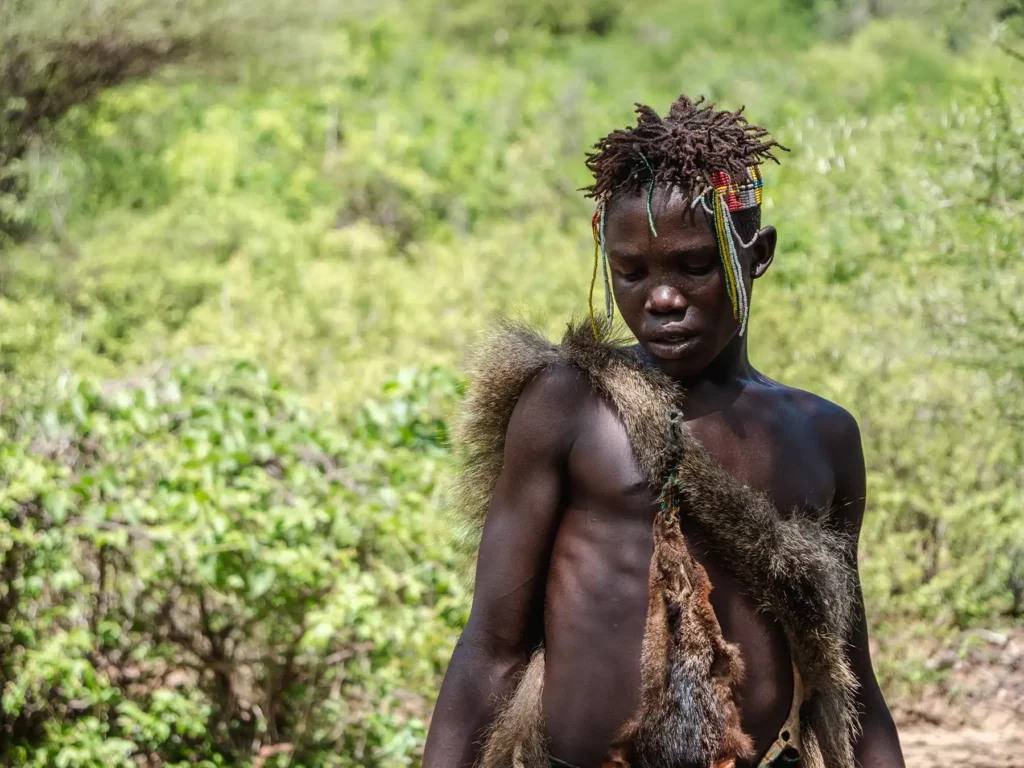 Young hadzabe tribe member tanzania