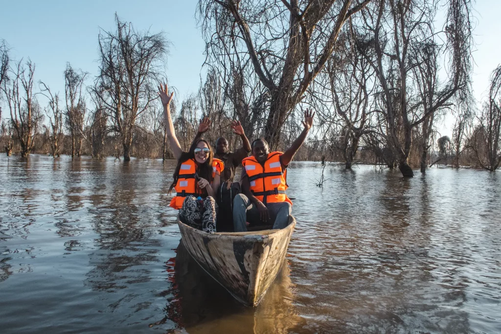Ella Mckendrick canoeing in Lake Manyara National Park
