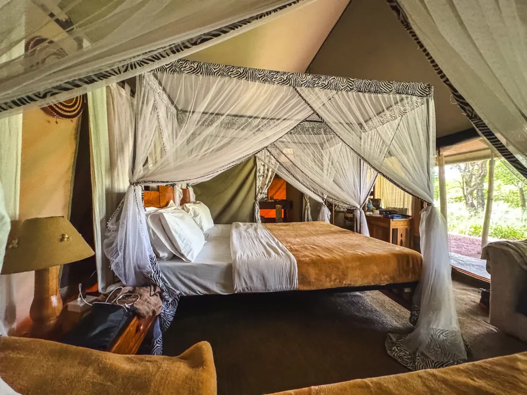 Mid-range tented camp located in the national park with a private bathroom.
