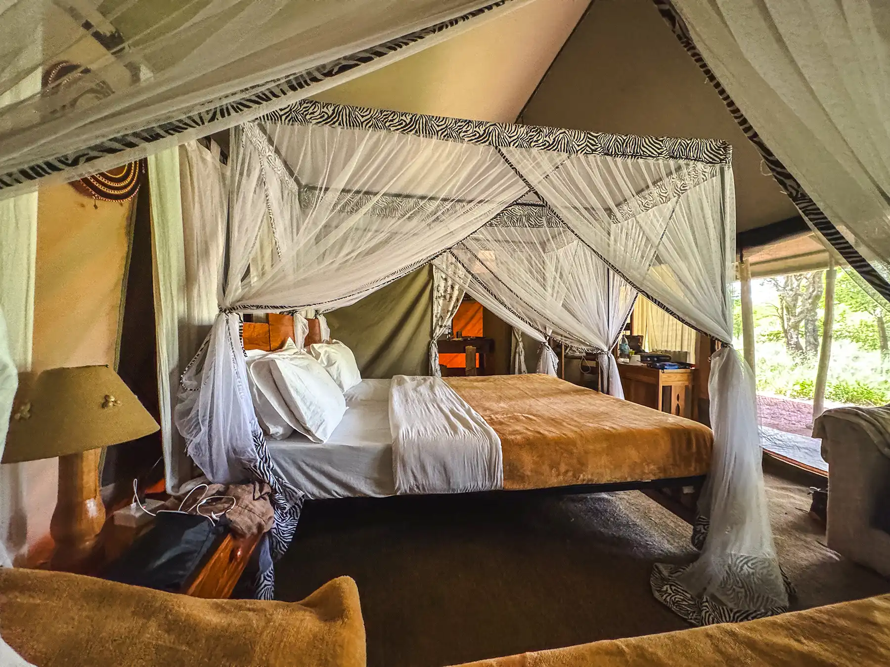 Mid-range tented camp located in the national park with a private bathroom.