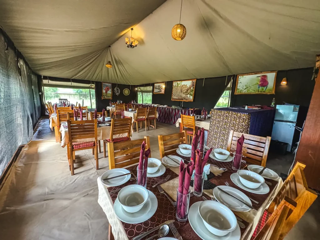 Mid-range tented camp restaurant