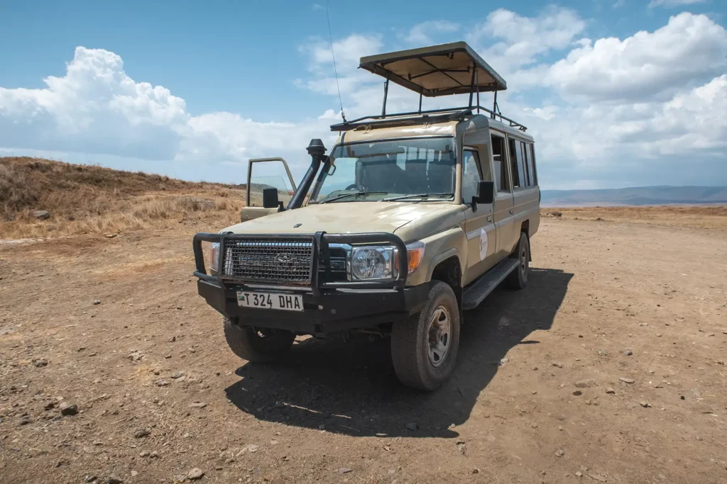 Safari truck with pop-up roof in Tanzania