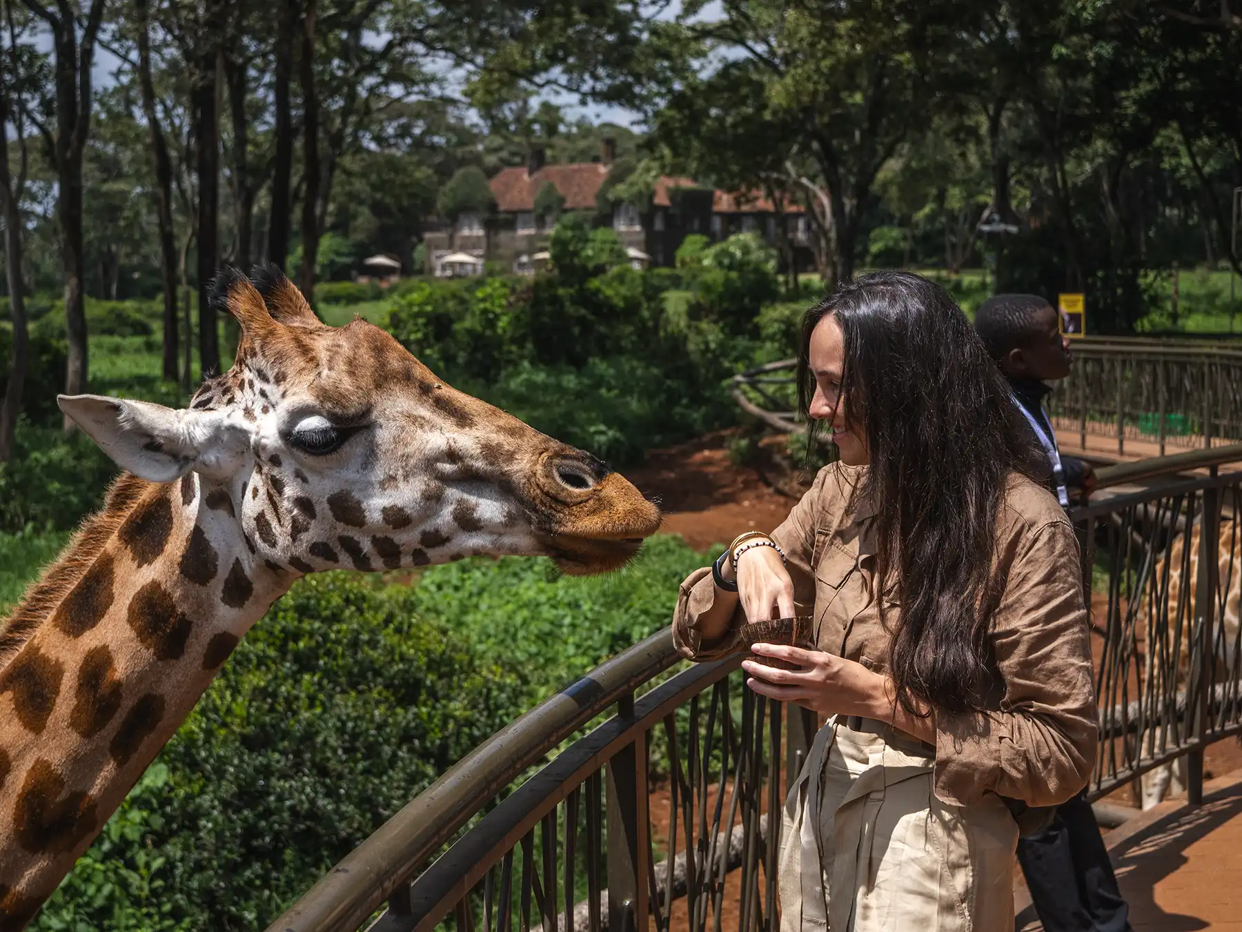 Ella Mckendrick at the Giraffe Centre in Nairobi, Kenya