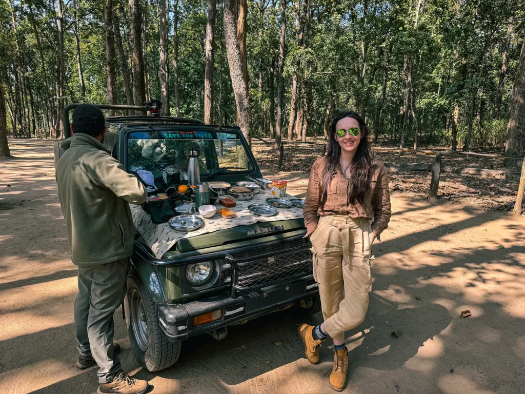 Ella Mckendrick having a delicious lunch break on her tiger safari