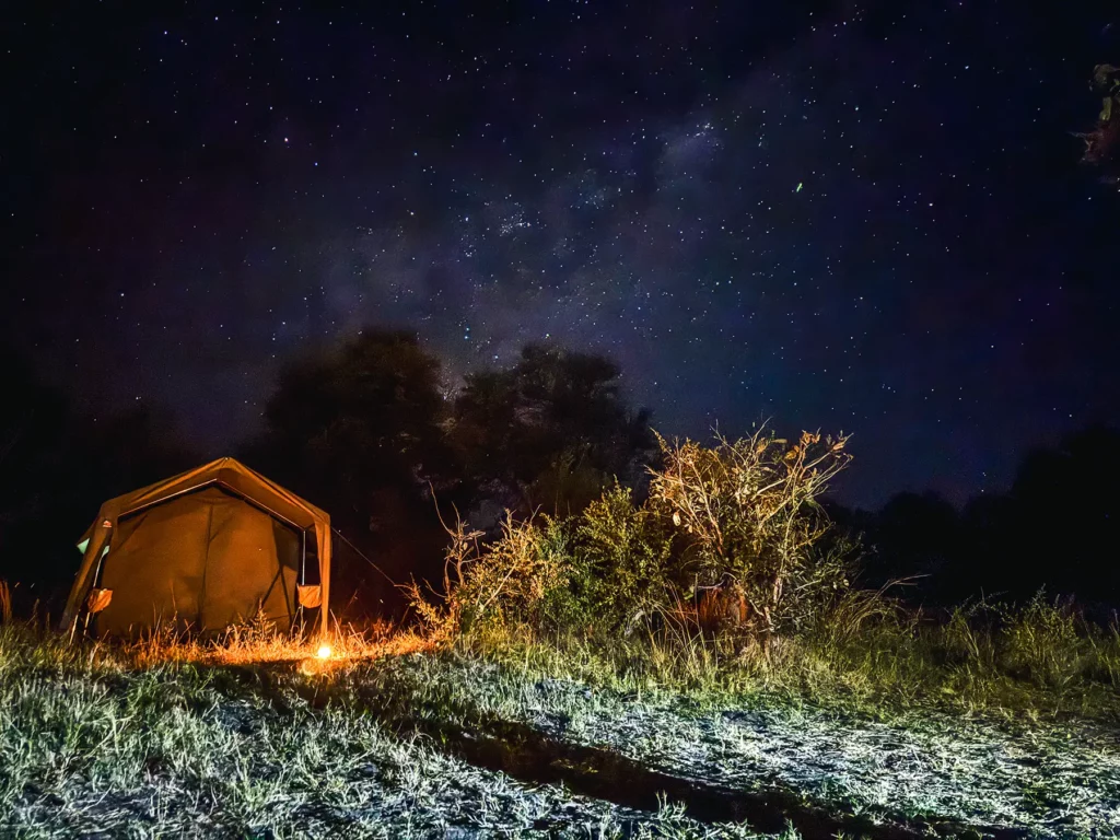 Our luxury mobile tented camp at night. The night sky was incredible. Moremi Game Reserve, Botswana