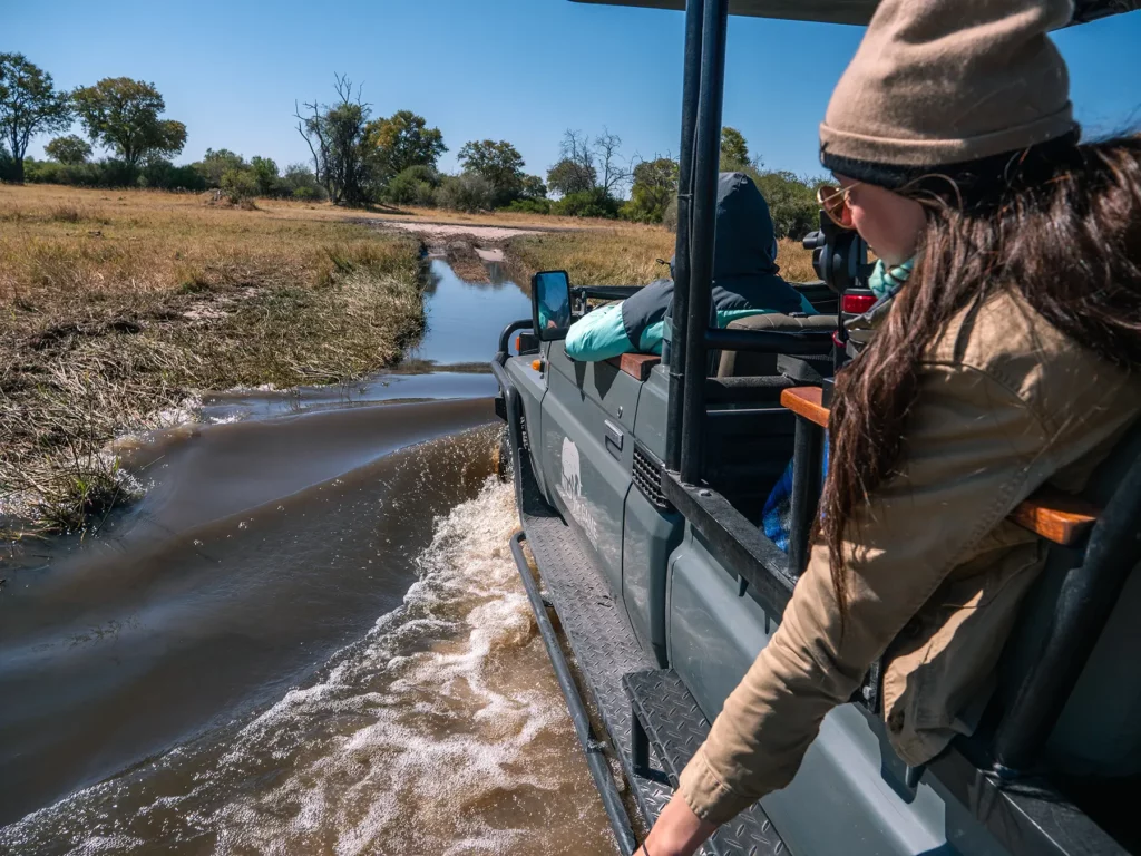 Crossing a tributary on our journey from Khwai to Suvuti
