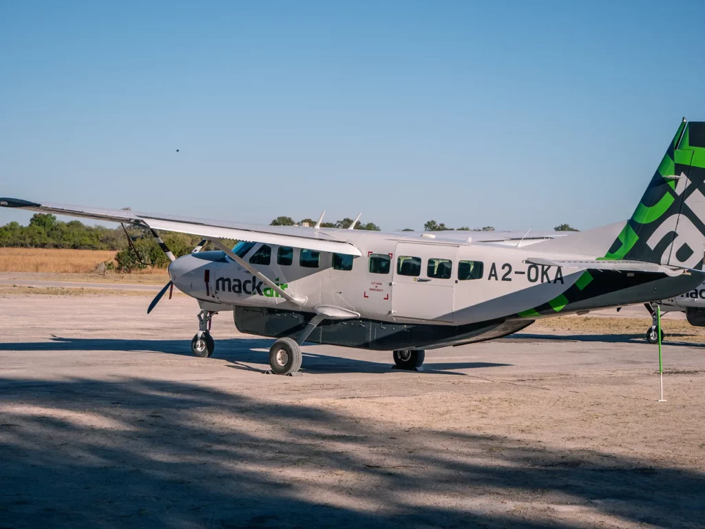 Small safari propeller plane in Khwai, Botswana