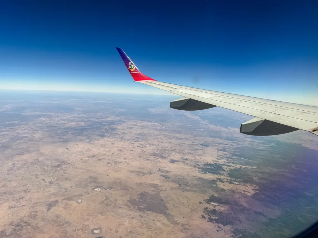 VIew out of the window of a safari plane in Manu, Botswana