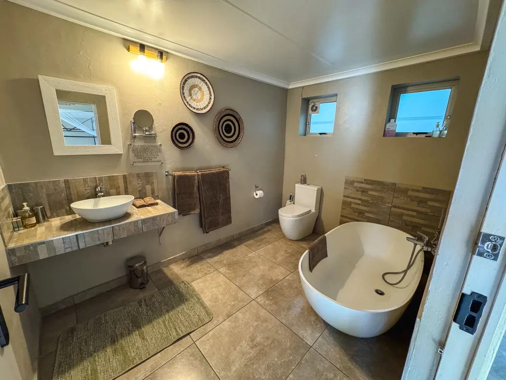 The bathroom in my room at The Waterfront, Maun, Botswana