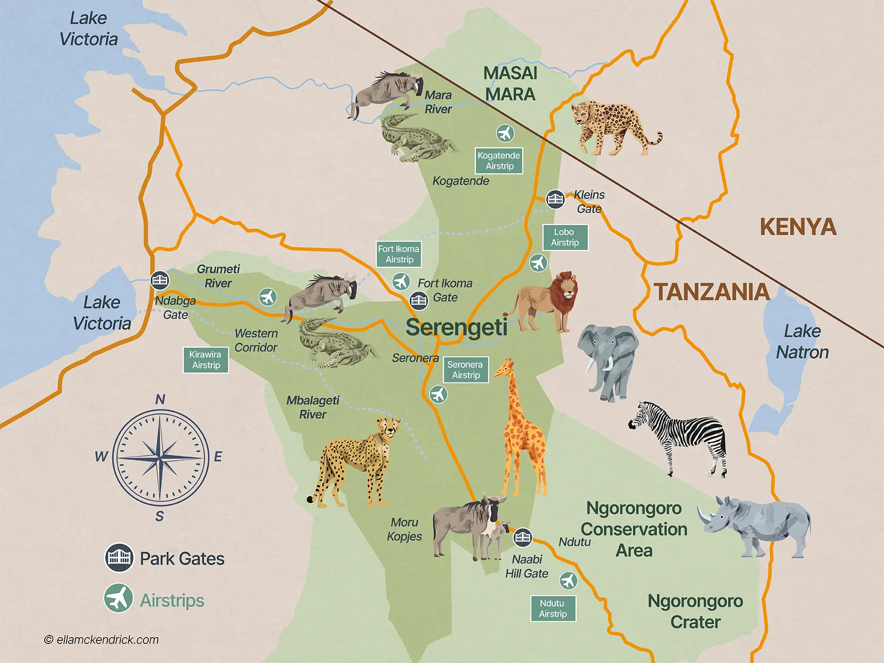 Serengeti National Park Map, Tanzania