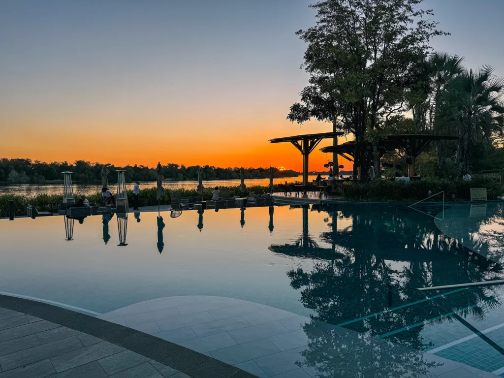 Sunset over the Zambzi River in Zambia at the Radisson Blu Mosi-Oa-Tunya, Livingstone