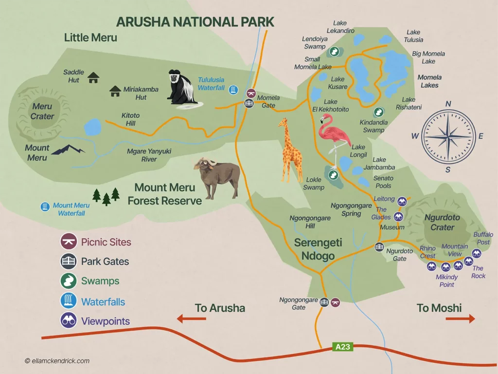 Arusha National Park, Tanzania Map