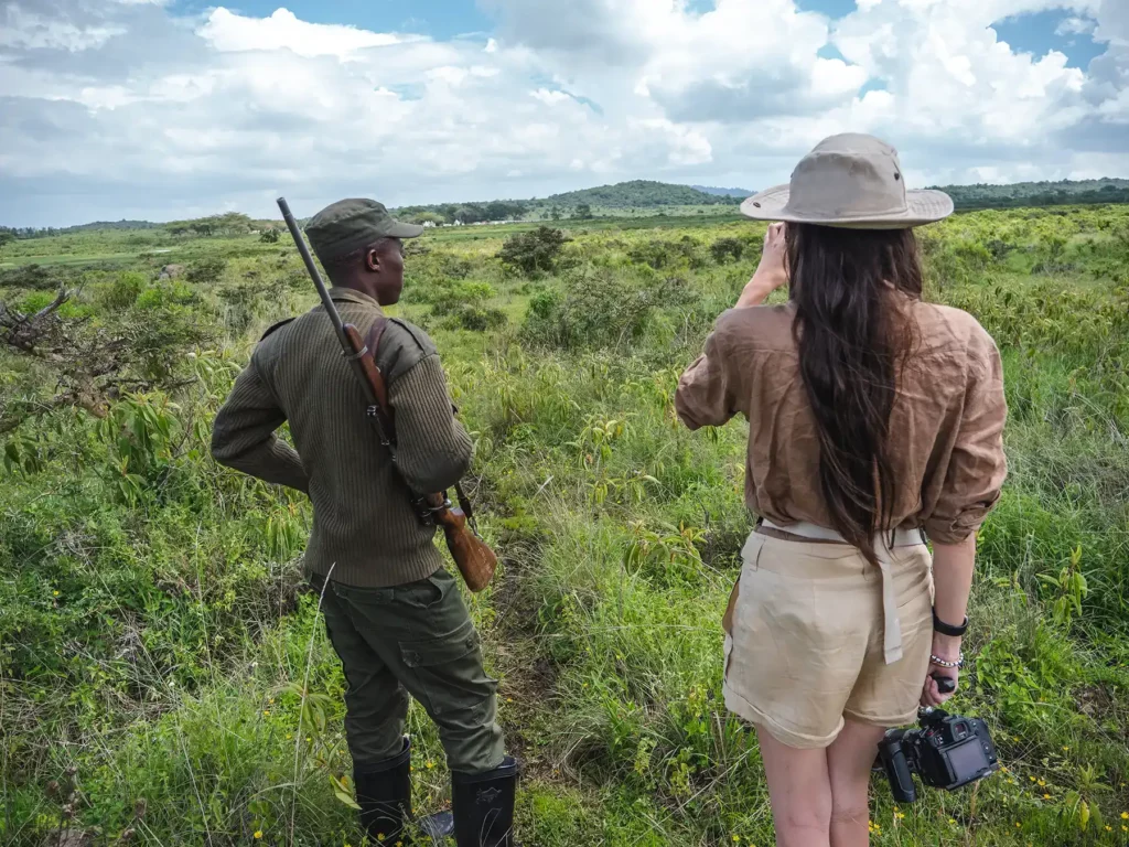 Ella Mckendrick on a walking safari in Arusha National Park, Tanzania