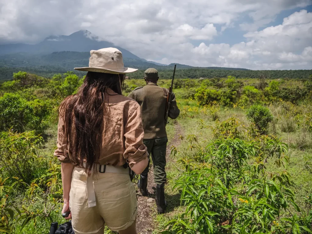 Ella Mckendrick on a walking safari in Arusha National Park, Tanzania