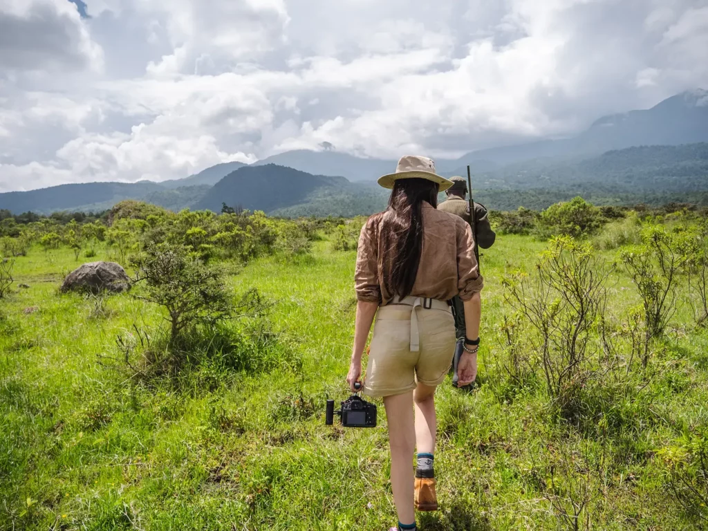 Ella Mckendrick on a walking safari in Arusha National Park, Tanzania
