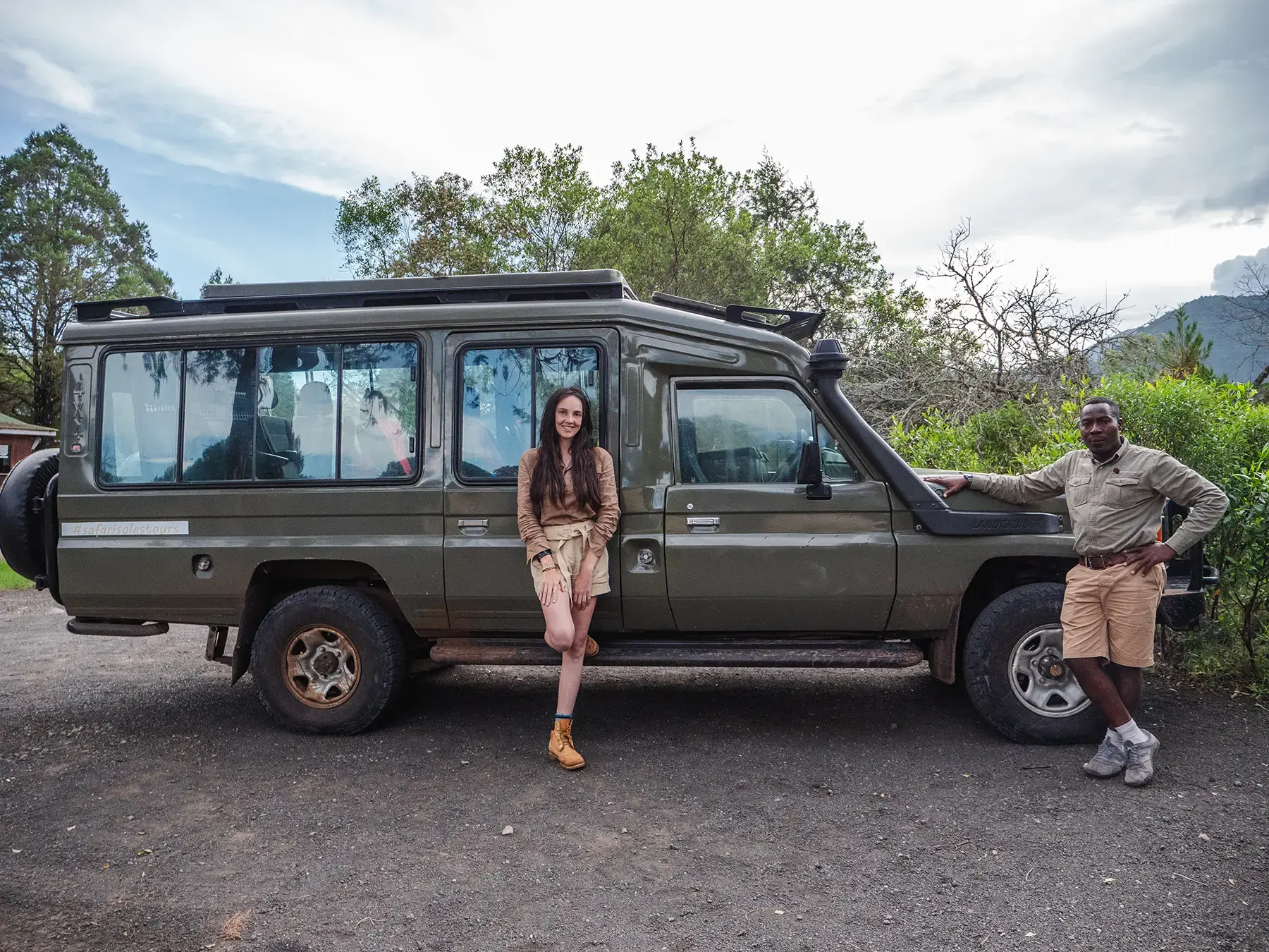 Ella Mckendrick with guide in Arusha National Park, Tanzania