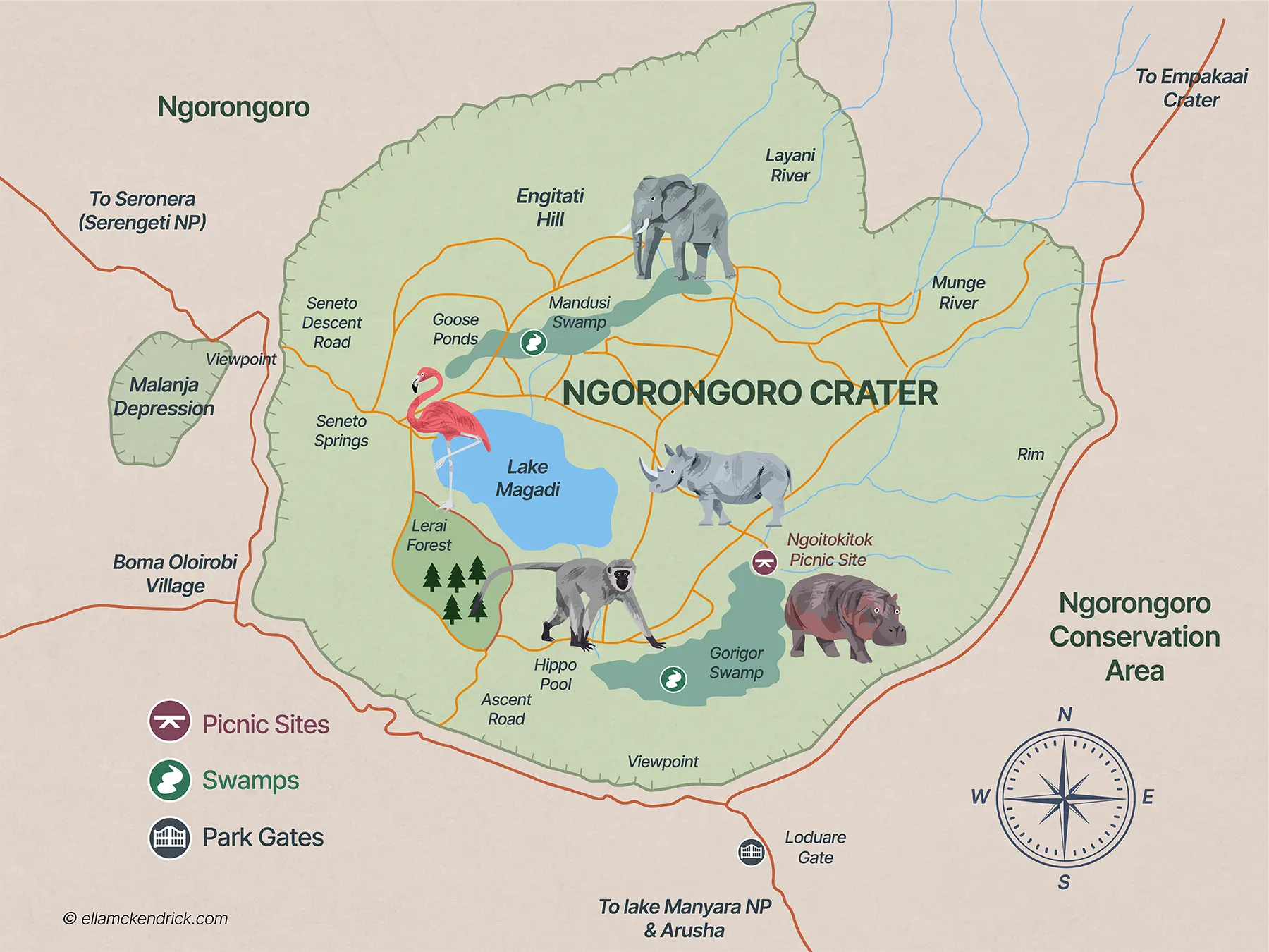 Ngorongoro Crater Map, Tanzania