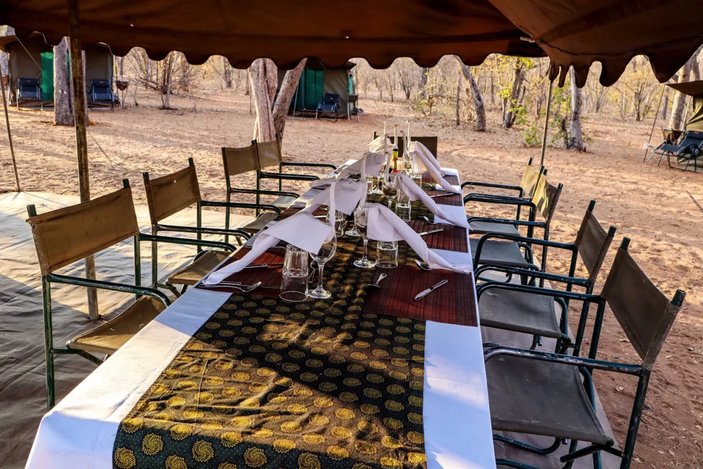 Botswana budget mobile tented camp dining tent