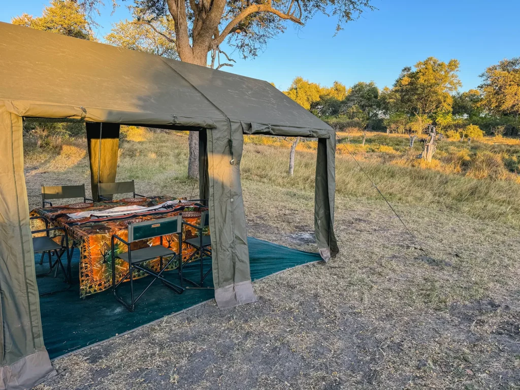 Botswana mid-range safari in luxury mobile tented camp - dining tent