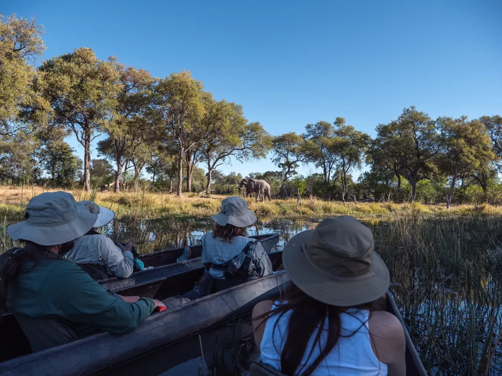 Ella McKendrick on Mokoro (traditional canoe) Khwai Community Area, Botswana.