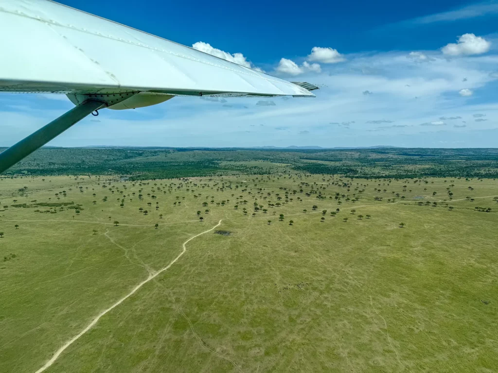 Aerial view of Masai Mara, Kenya from a Cessna Grand Caravan safari plane
