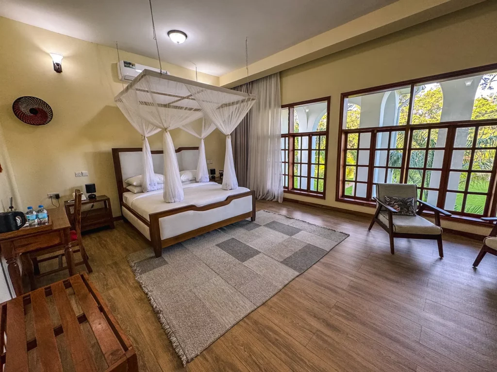 Safari Lodge accommodation tends to have hard walls rather than canvas in tented camps