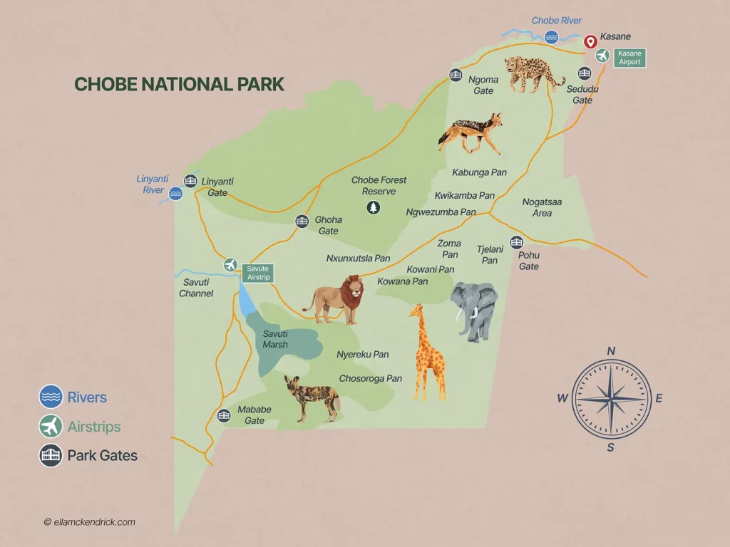 Savuti (Chobe National Park) Map (Botswana)