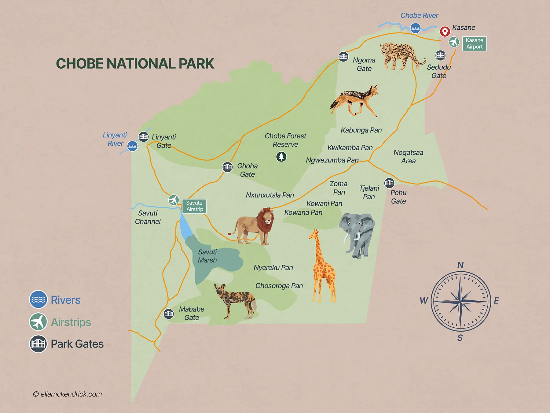 Savuti (Chobe National Park) Map (Botswana)