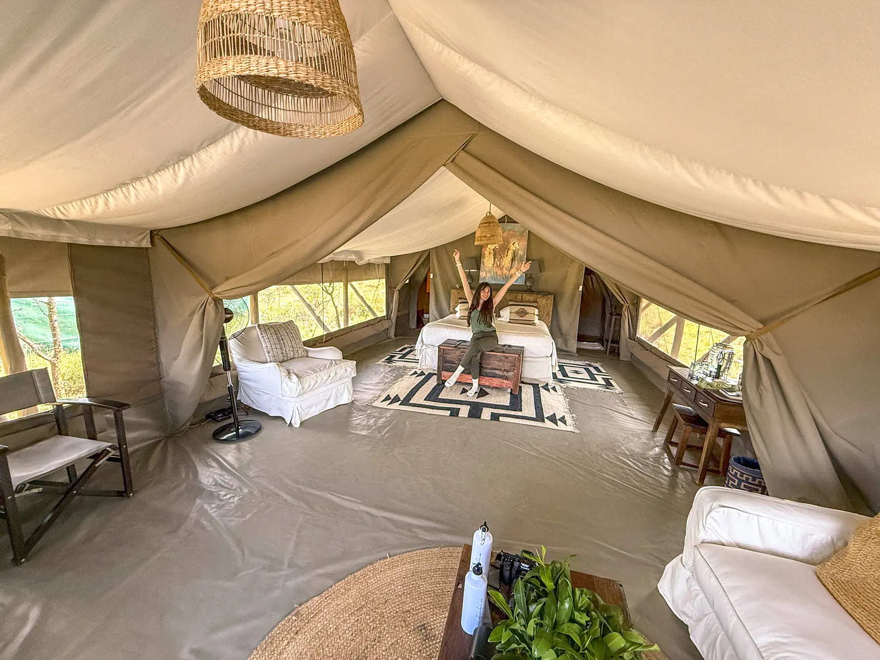 Ella McKendrick in luxury tented camp accommodation in the Maasai Mara, Kenya