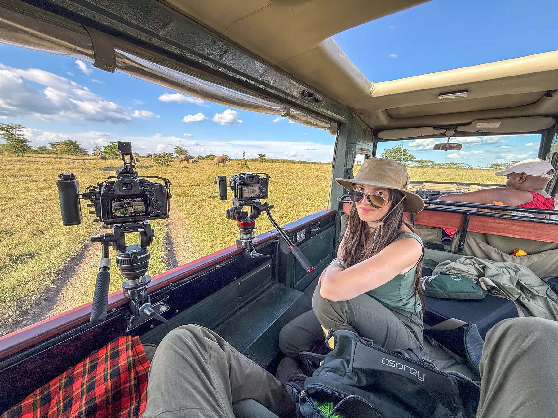Ella McKendrick on safari in the Maasai Mara photographing an elephant