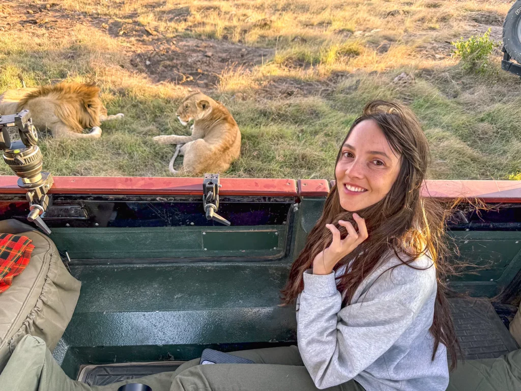 Ella McKendrick on safari viewing lions in the Maasai Mara