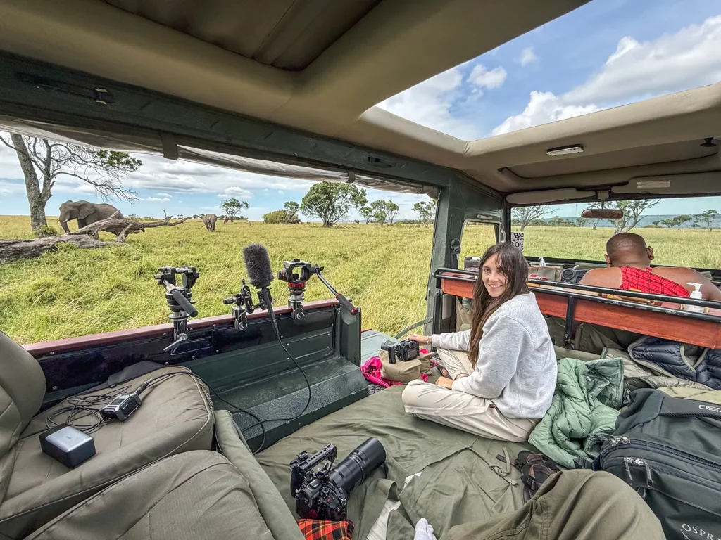 Ella McKendrick on safari in the Maasai Mara photographing an elephant