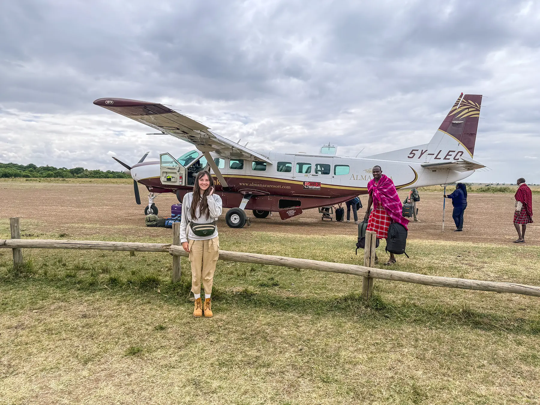 Ella McKendrick arriving on a safari plane in the Maasai Mara, Kenya