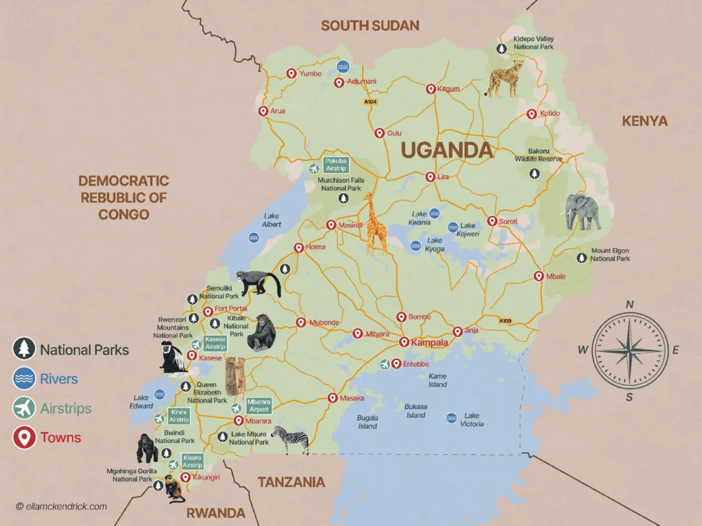 Uganda safari map