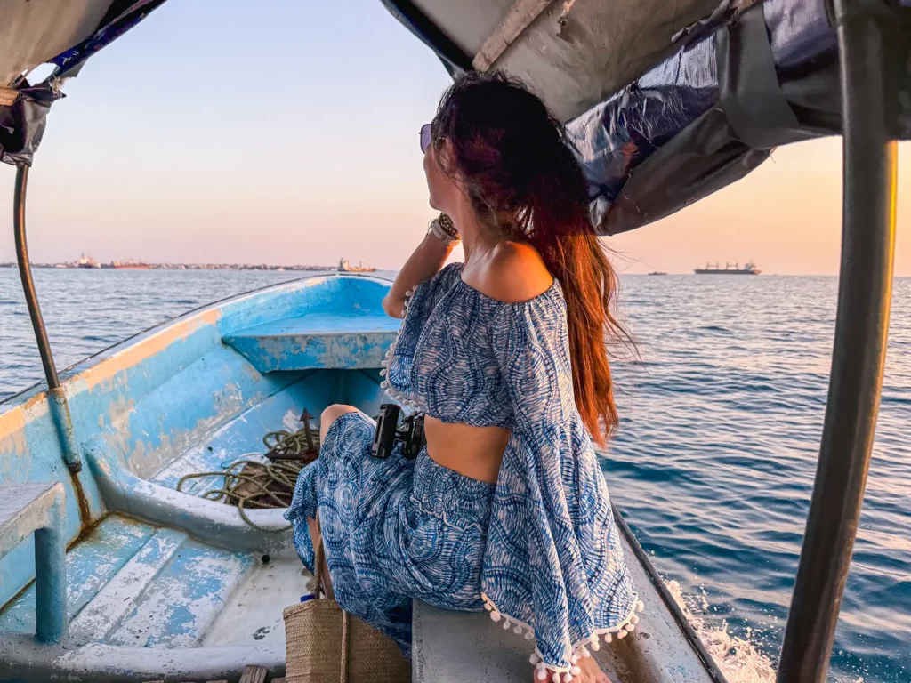 Ella McKendrick on a short boat trip to Prison Island (Changuu Island) in Zanzibar to see the famous Aldabra giant tortoises