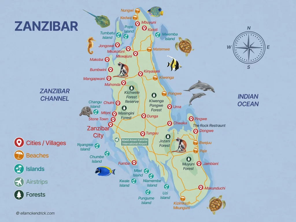 Zanzibar Island Map (Tanzania)