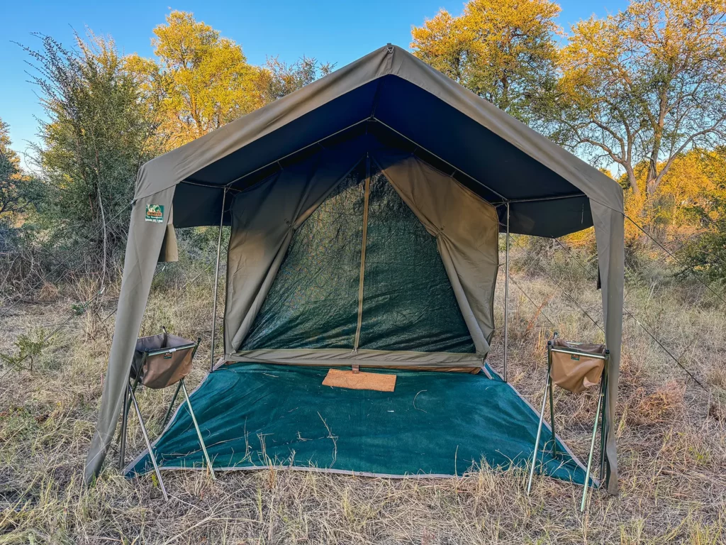 Botswana mid-range safari in luxury mobile tented camp with proper beds and ensuite bathrooms