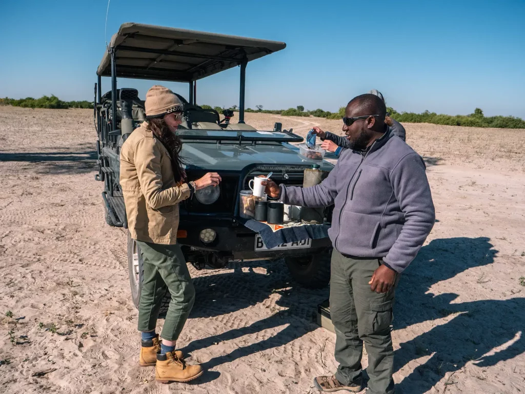 Ella McKendrick Having a morning break for tea whilst on safari with a local Botswana safari company